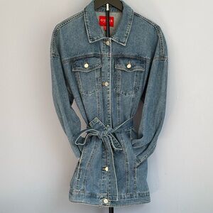 GUESS Belted Denim Jacket Size Medium Longline 90s Y2K Vintage Style Spring